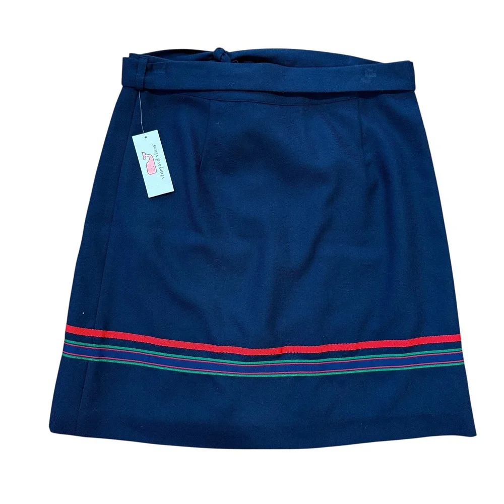 Vineyard Vines‎ Wool Skirt Tartan Wrap Navy Size 8 NWT Grosgrain Skirt